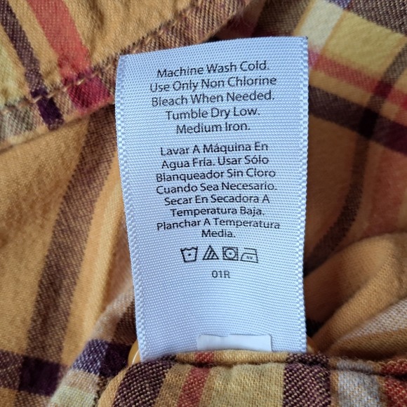 Time and Tru Plaid Button Down Shirt Women's Large L Mustard Yellow Red Casual - Picture 7 of 8